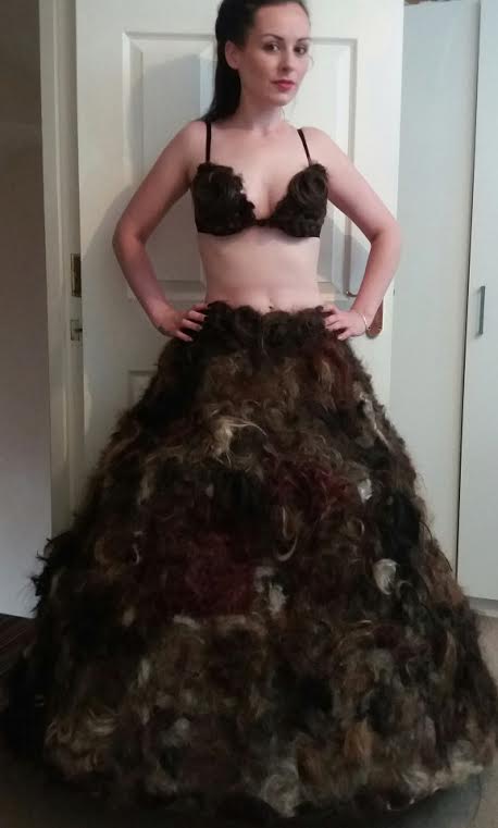 A dress made from human hair, designed and created by Sarah Louise Bryan.